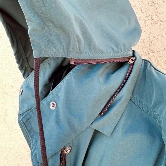 NWT Emerald Green Utility Hooded Long Overcoat Rain Coat Jacket Unisex Sz M - Picture 3 of 9